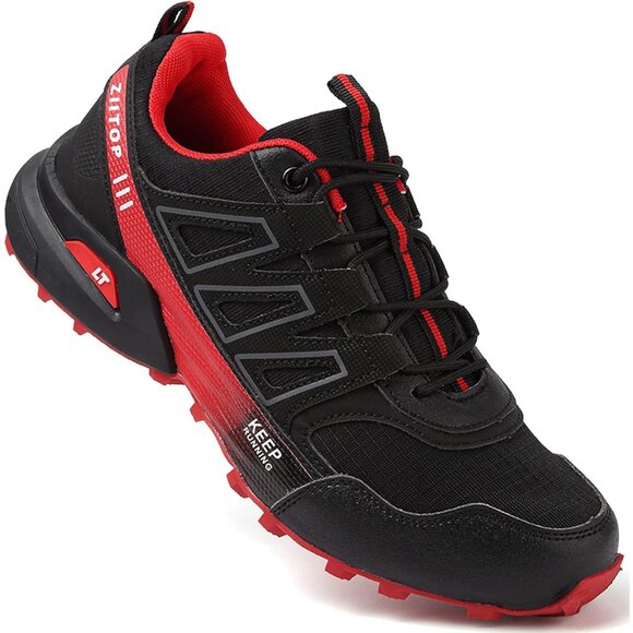 Trail Running Shoes Men Black-red Hiking Shoes Outdoor Breathable Walking Shoes - Picture 1 of 7